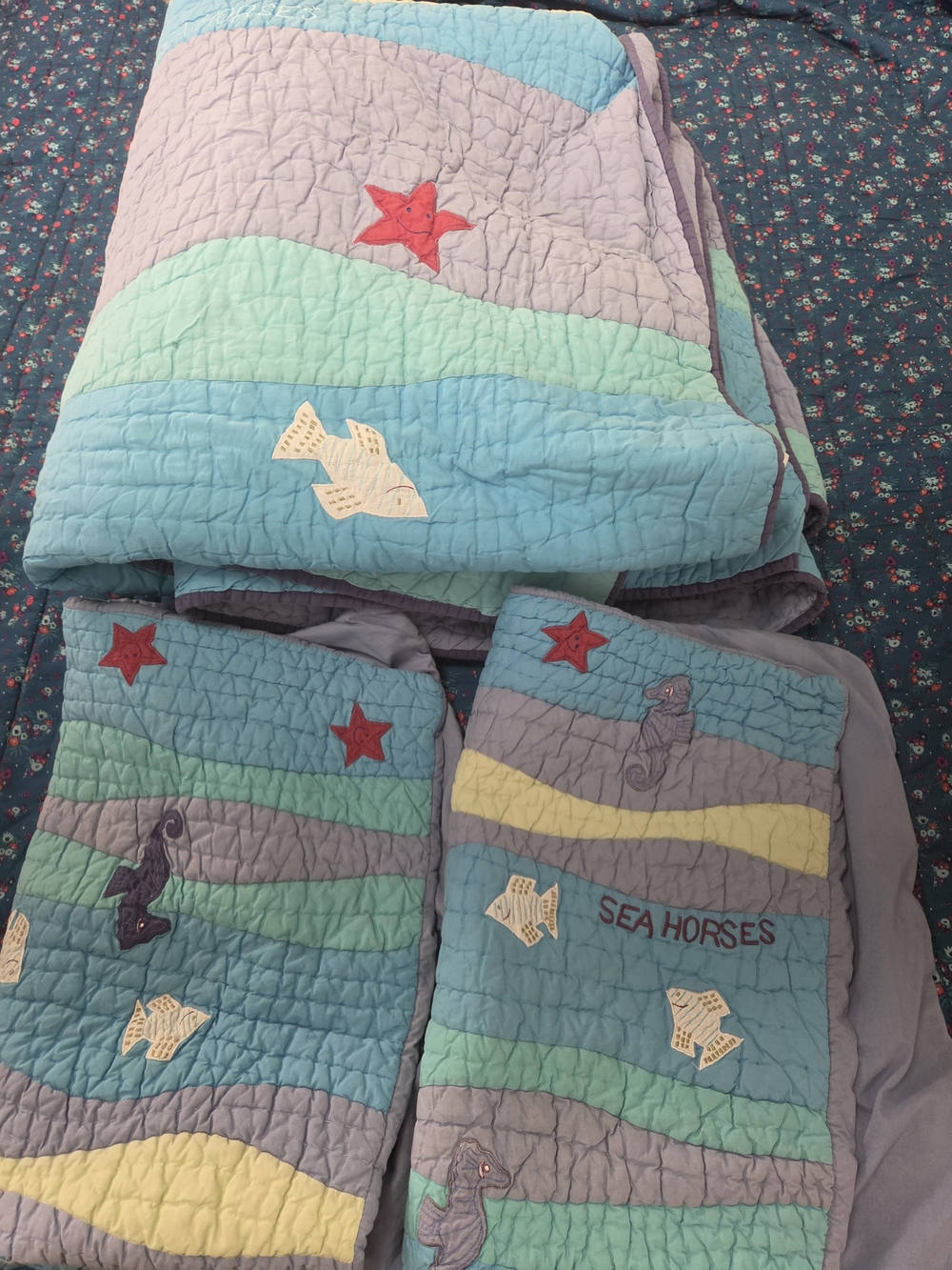 Pottery Barn Kids Sea Horses Quilted Comforter Pillowcases